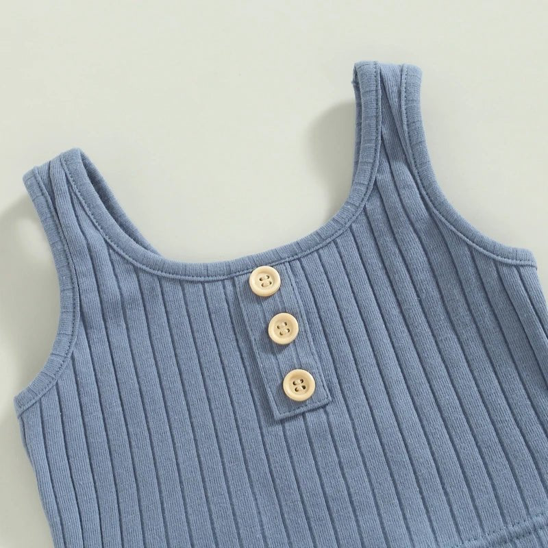 Girls Outfit - Color Button Vest + Shorts - Derslash