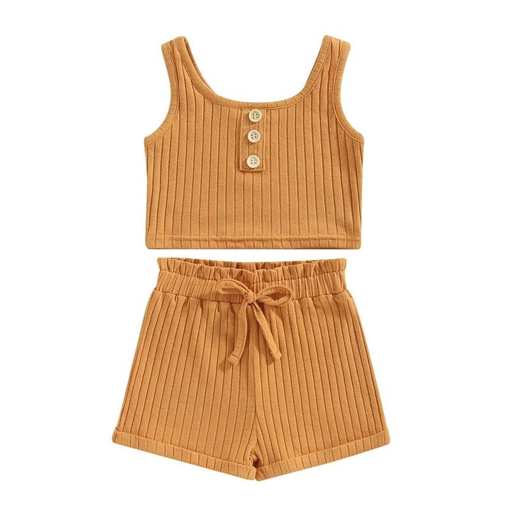 Girls Outfit - Color Button Vest + Shorts - Derslash