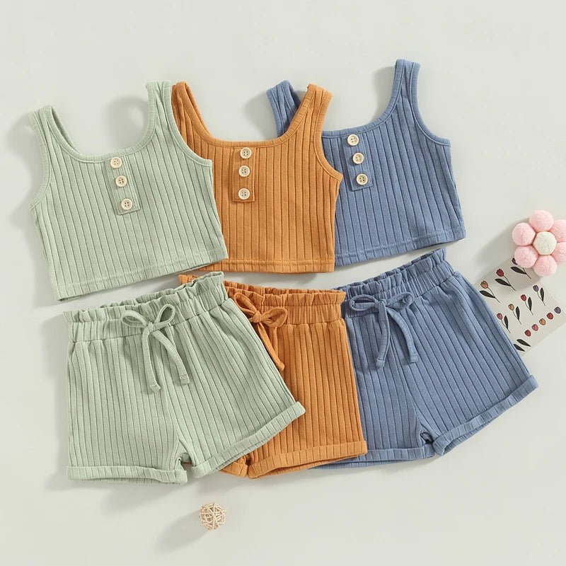 Girls Outfit - Color Button Vest + Shorts - Derslash