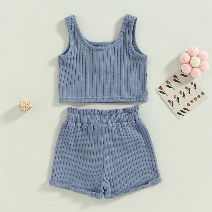 Girls Outfit - Color Button Vest + Shorts - Derslash