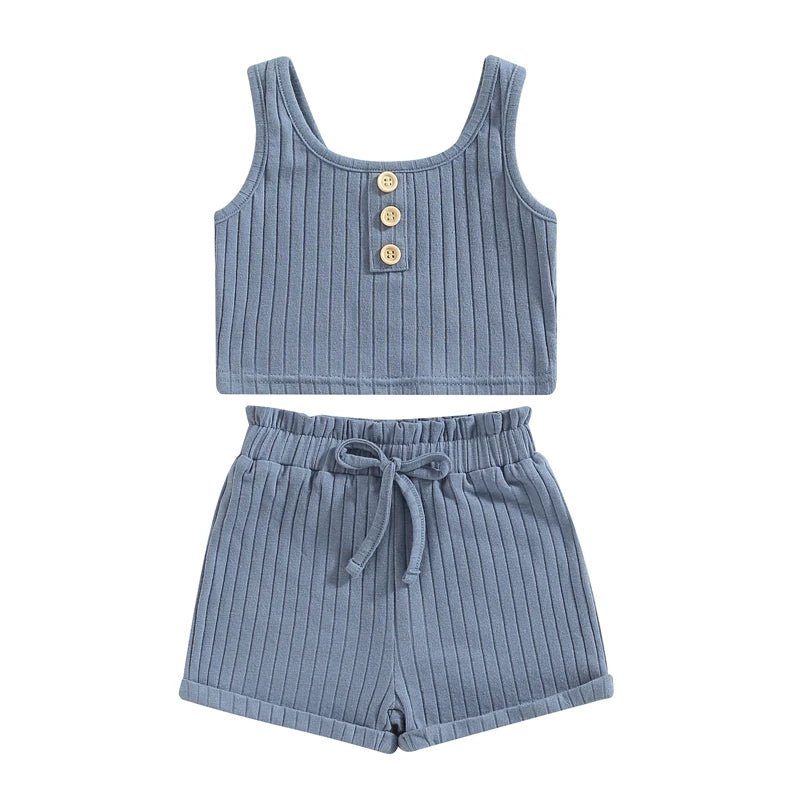 Girls Outfit - Color Button Vest + Shorts - Derslash