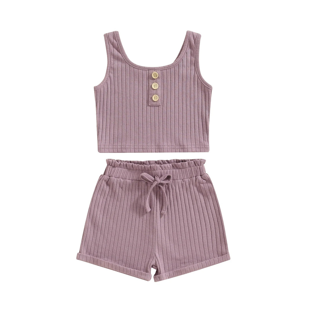 Girls Outfit - Color Button Vest + Shorts - Derslash