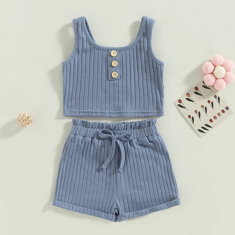 Girls Outfit - Color Button Vest + Shorts - Derslash