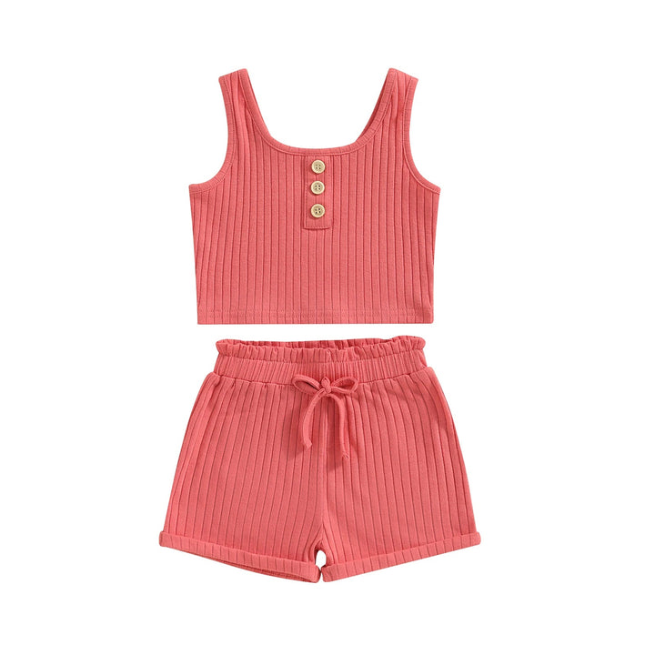 Girls Outfit - Color Button Vest + Shorts - Derslash