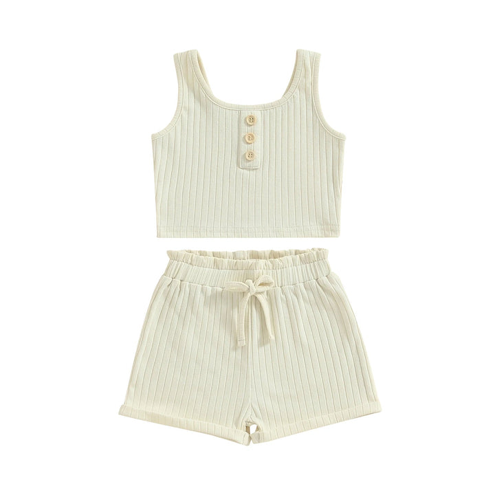 Girls Outfit - Color Button Vest + Shorts - Derslash