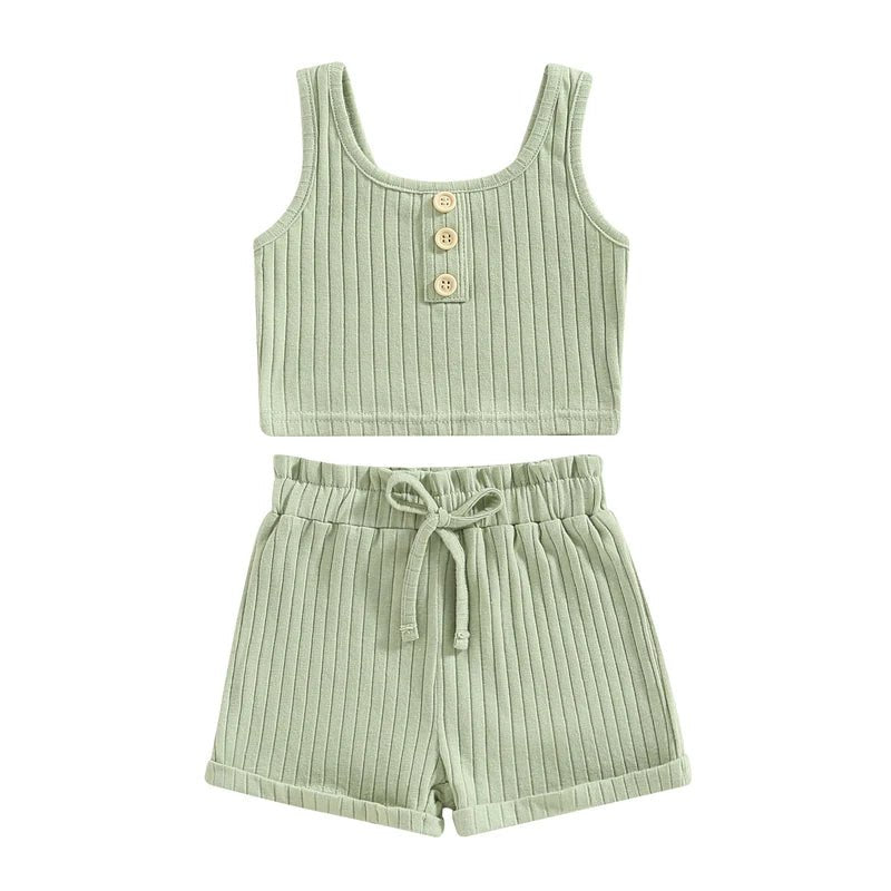 Girls Outfit - Color Button Vest + Shorts - Derslash