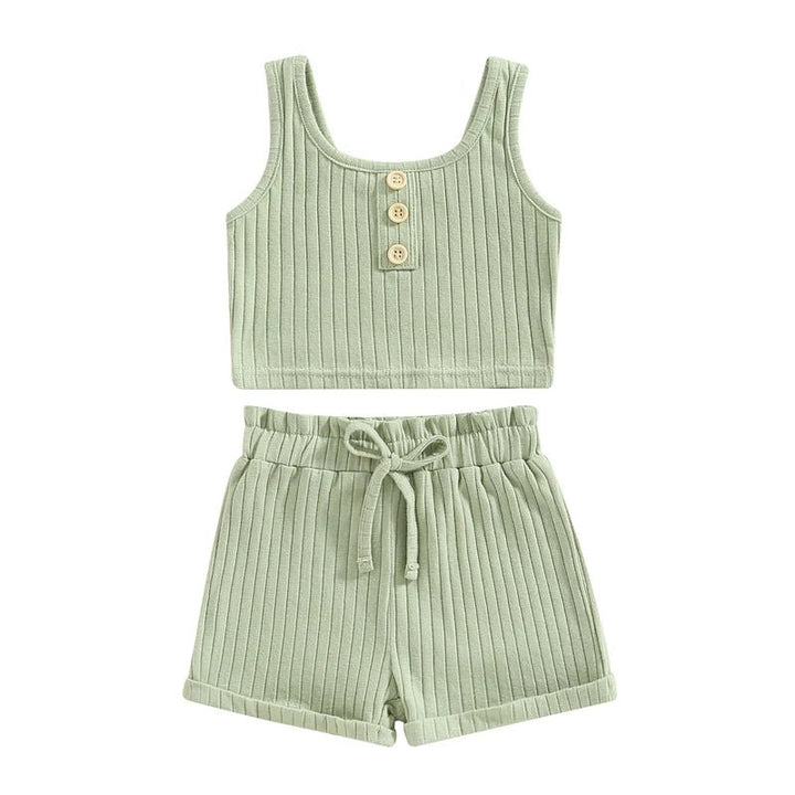 Girls Outfit - Color Button Vest + Shorts - Derslash