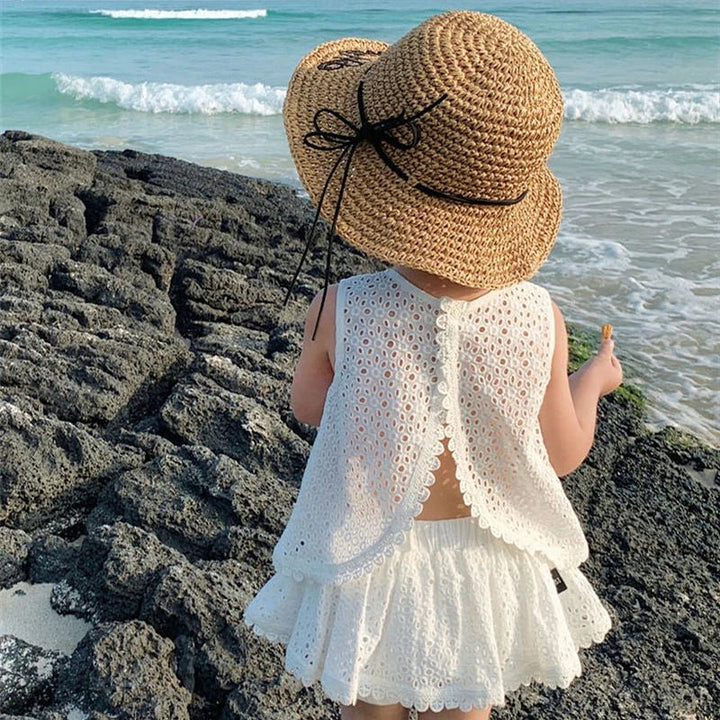 Hollow Lace Suit Sleeveless T - shirt+Shorts - Derslash
