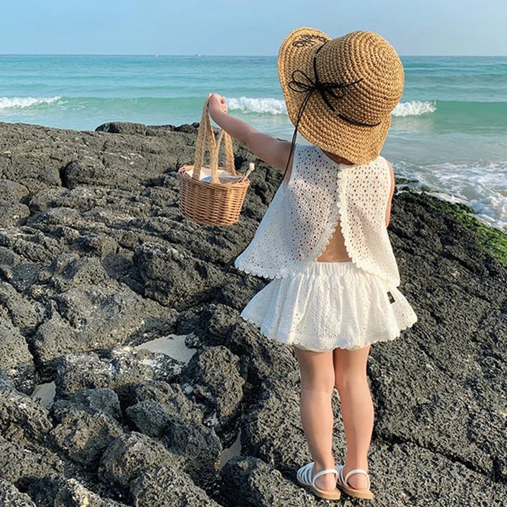 Hollow Lace Suit Sleeveless T - shirt+Shorts - Derslash