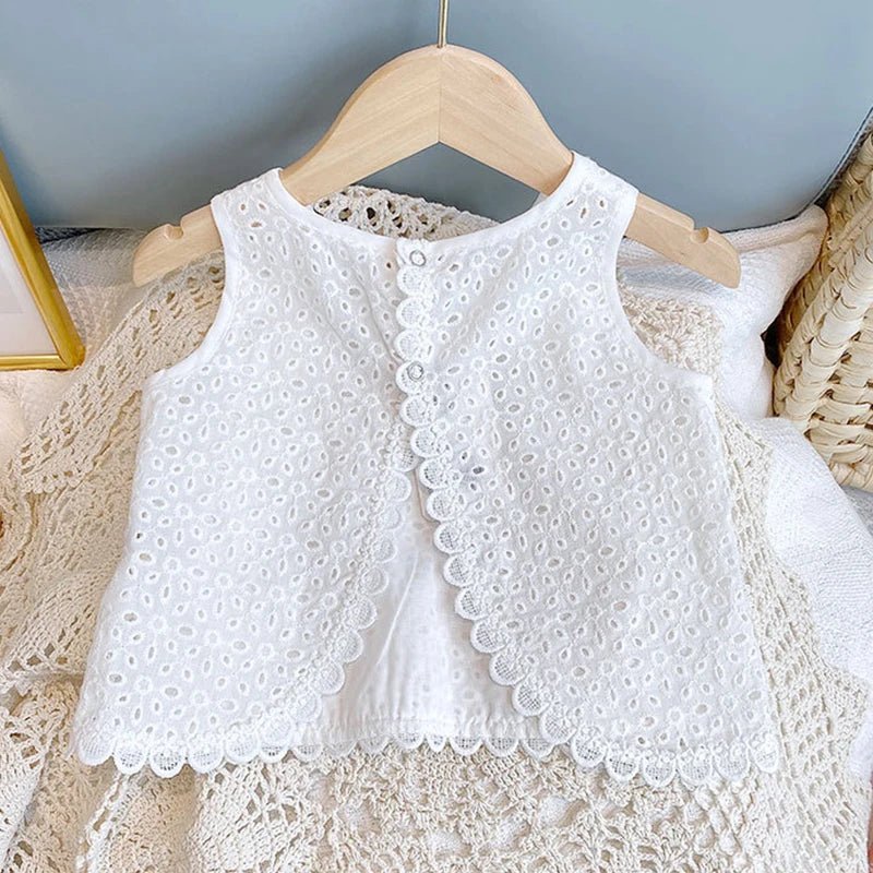 Hollow Lace Suit Sleeveless T - shirt+Shorts - Derslash