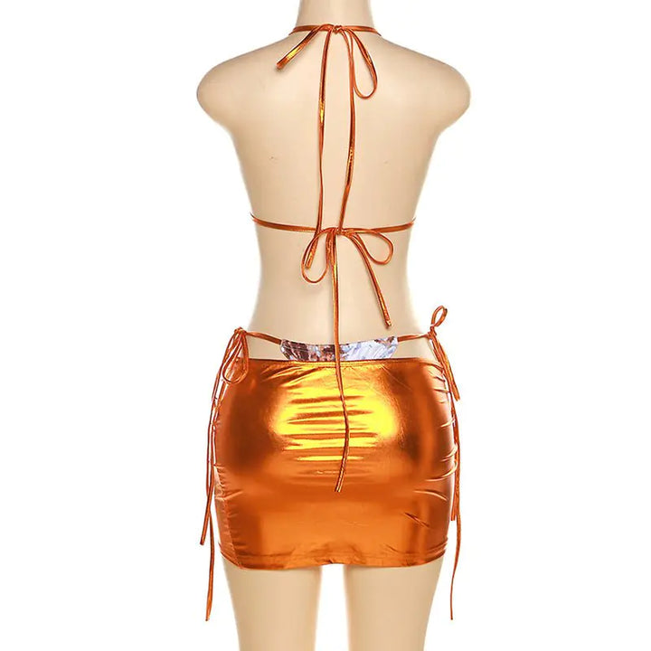 Mexican Sunrise Metallic Bikini-Überwurfrock-Set