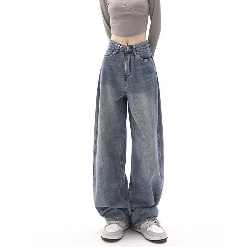 Korean Fashion Retro Wide Leg Blue Jeans - Derslash
