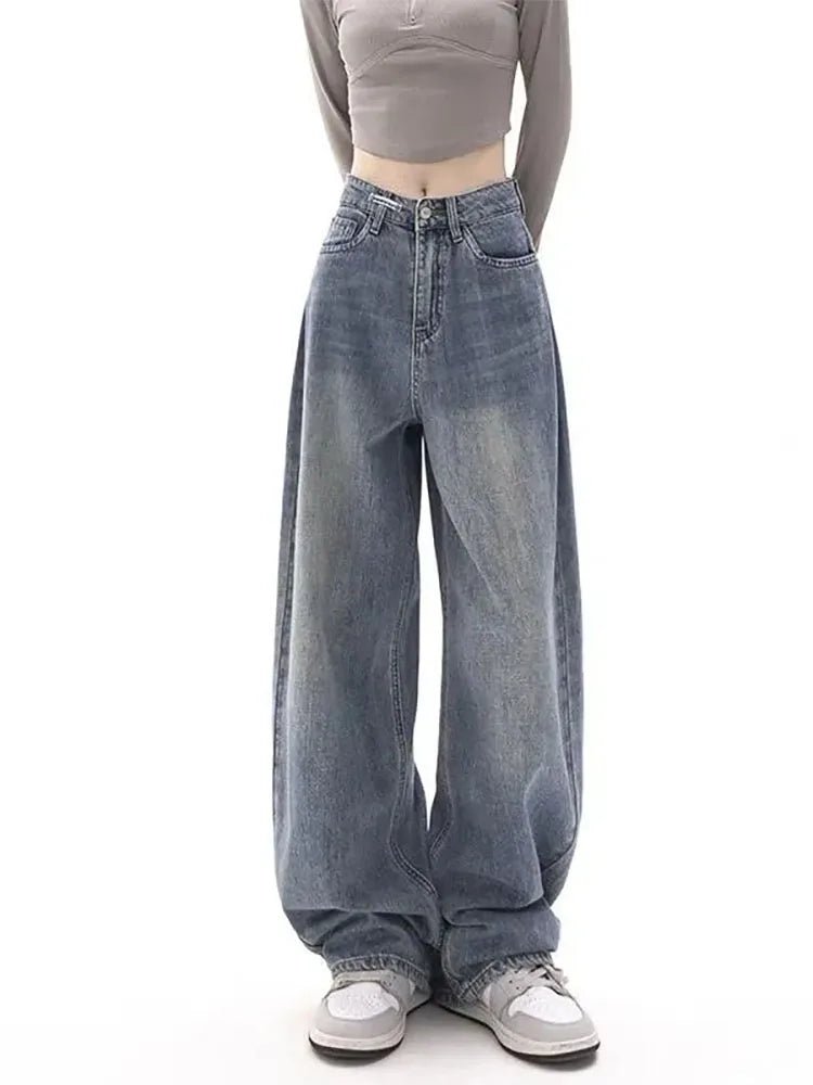 Korean Fashion Retro Wide Leg Blue Jeans - Derslash