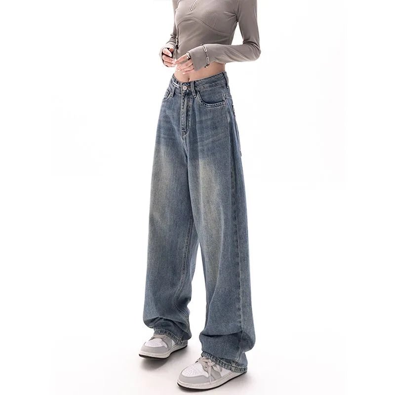 Korean Fashion Retro Wide Leg Blue Jeans - Derslash