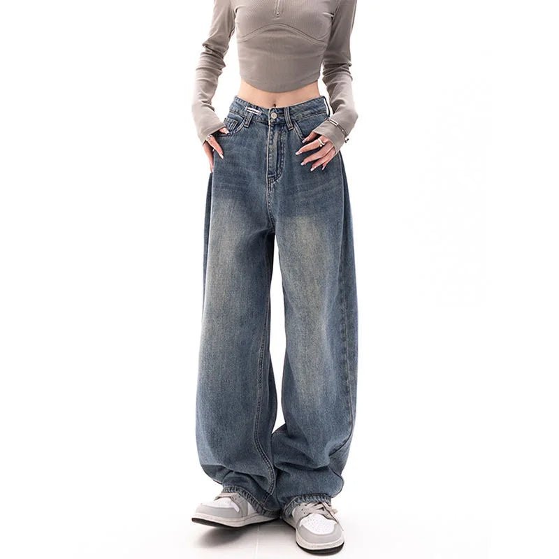 Korean Fashion Retro Wide Leg Blue Jeans - Derslash