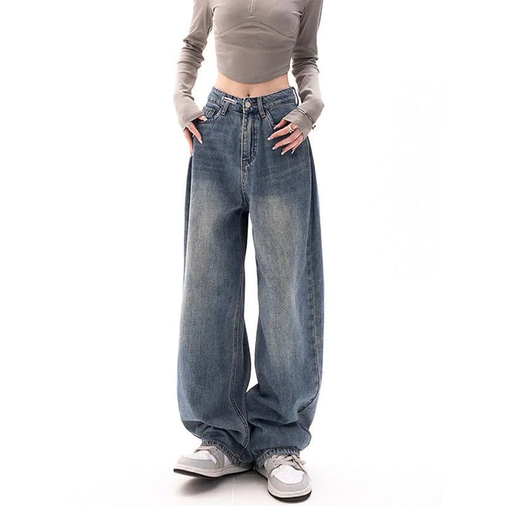 Korean Fashion Retro Wide Leg Blue Jeans - Derslash
