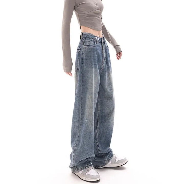 Korean Fashion Retro Wide Leg Blue Jeans - Derslash