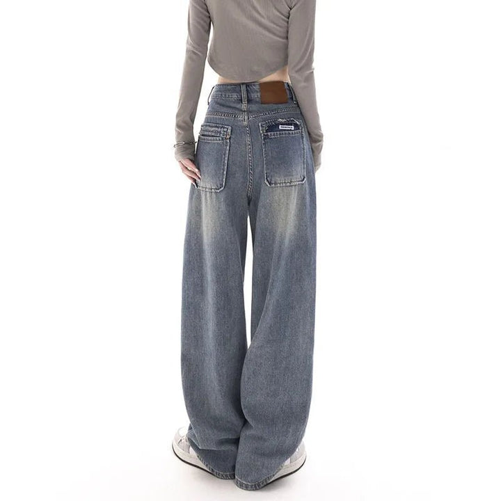 Korean Fashion Retro Wide Leg Blue Jeans - Derslash