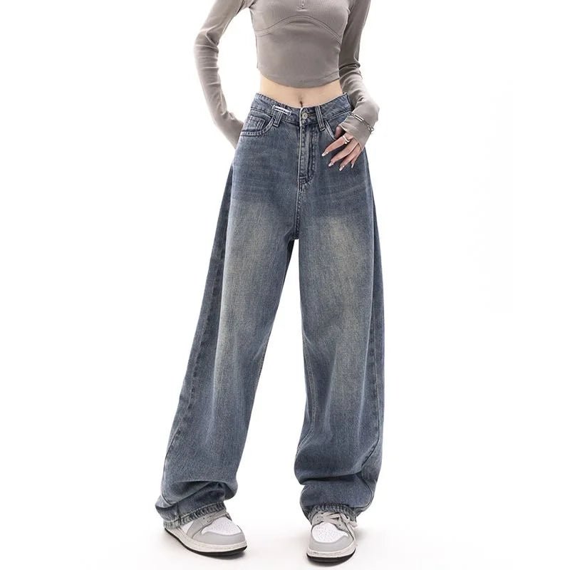 Korean Fashion Retro Wide Leg Blue Jeans - Derslash