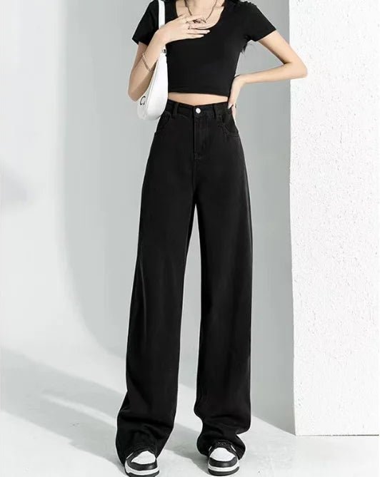Korean Fashion Retro Wide Leg Blue Jeans - Derslash