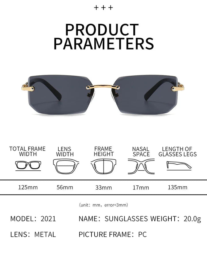 Rimless Rectangle Fashion Sunglasses For Women - Derslash