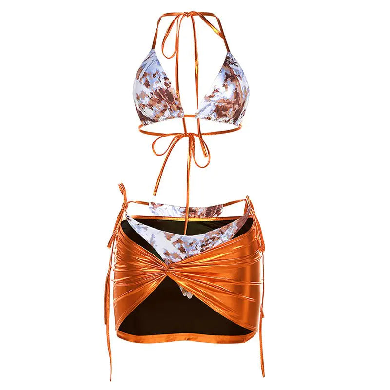 Mexican Sunrise Metallic Bikini-Überwurfrock-Set