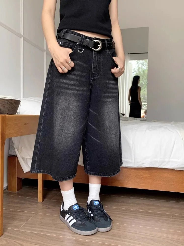Vintage High Waist Black Retro Denim Shorts for women - Derslash