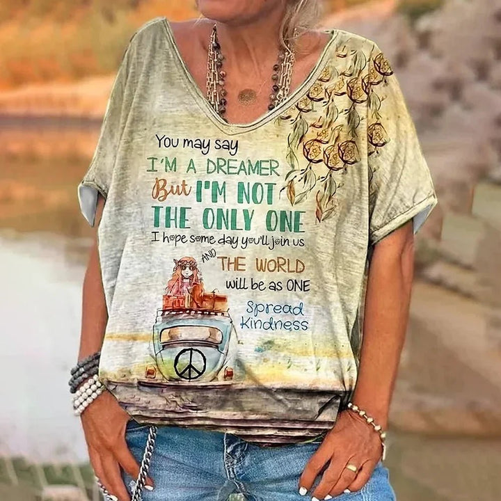 Women's T Shirt Vintage Letter Print - Derslash