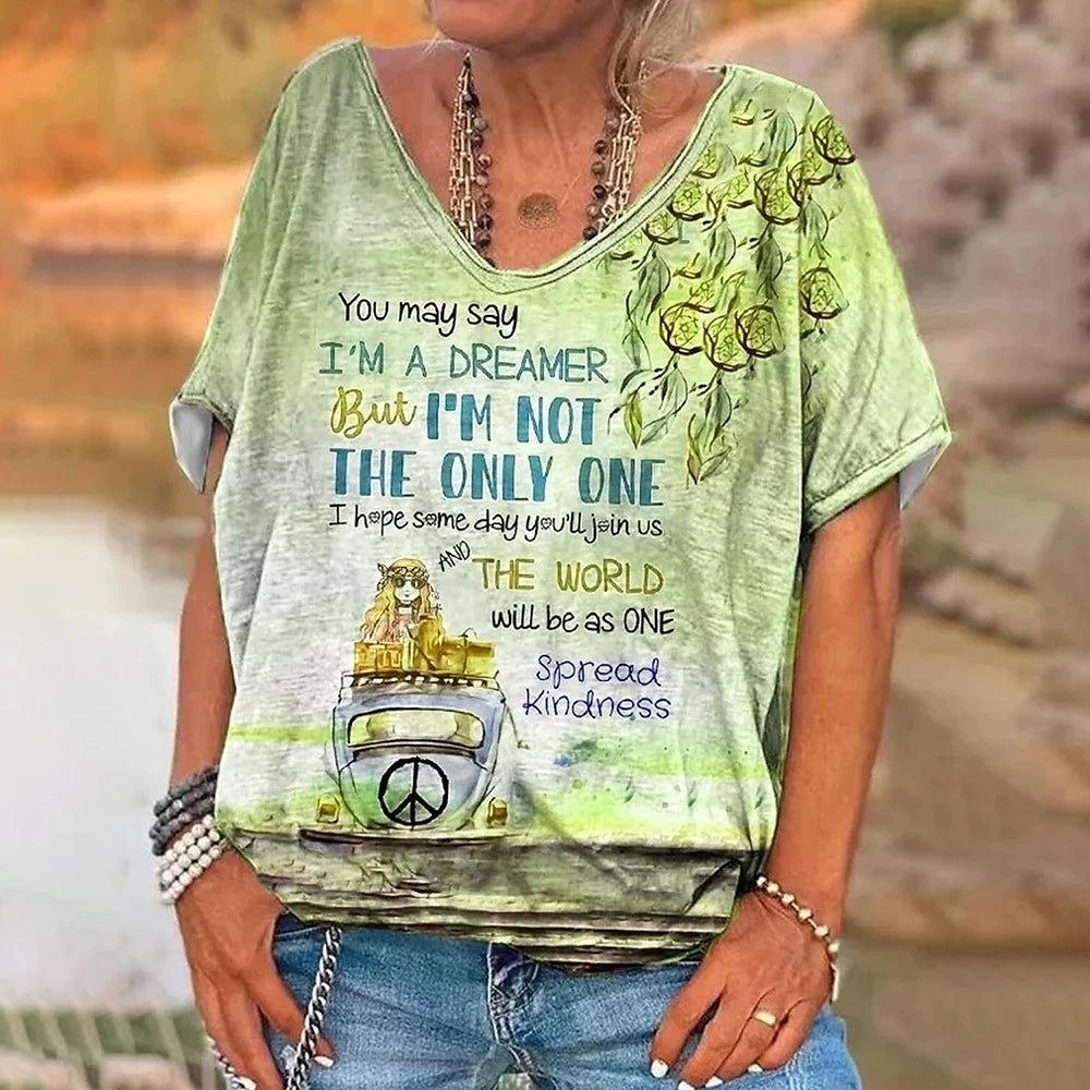 Women's T Shirt Vintage Letter Print - Derslash