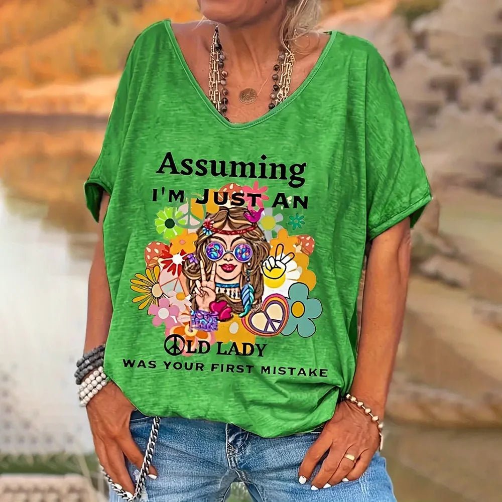 Women's T Shirt Vintage Letter Print - Derslash