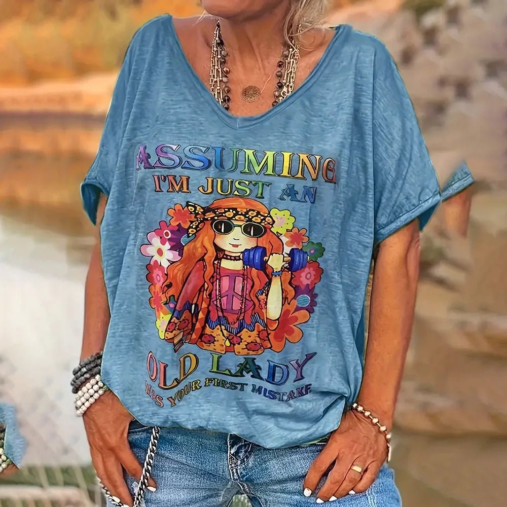 Women's T Shirt Vintage Letter Print - Derslash