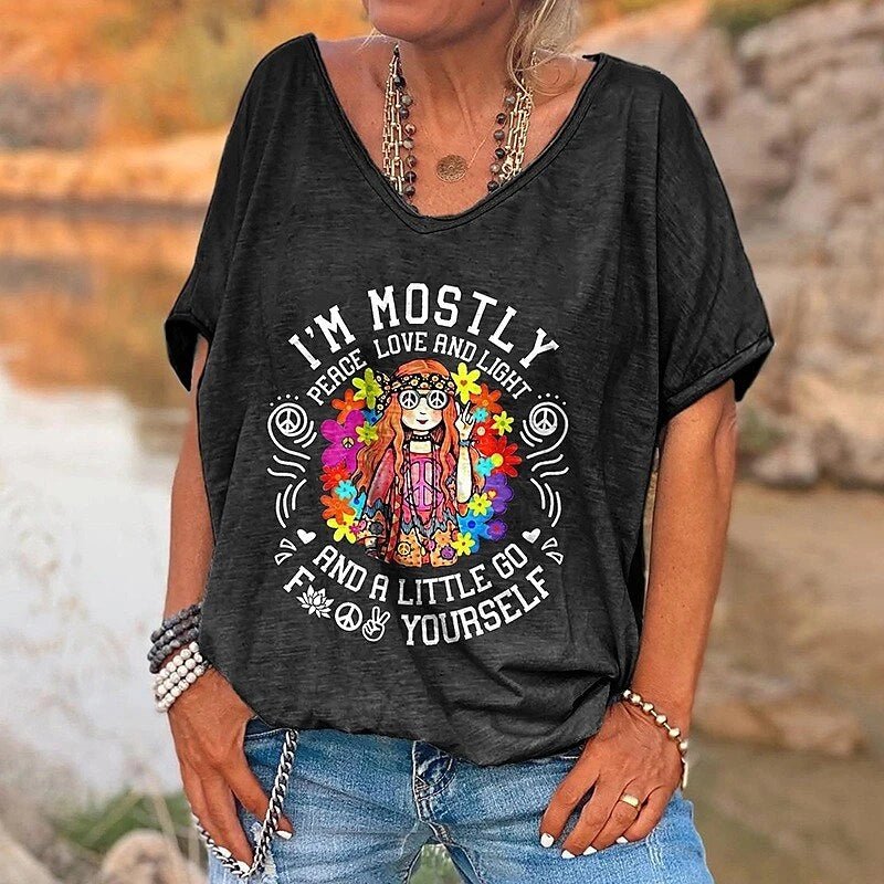 Women's T Shirt Vintage Letter Print - Derslash