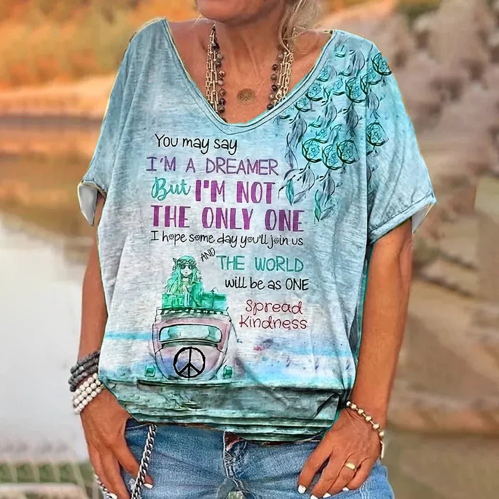 Women's T Shirt Vintage Letter Print - Derslash